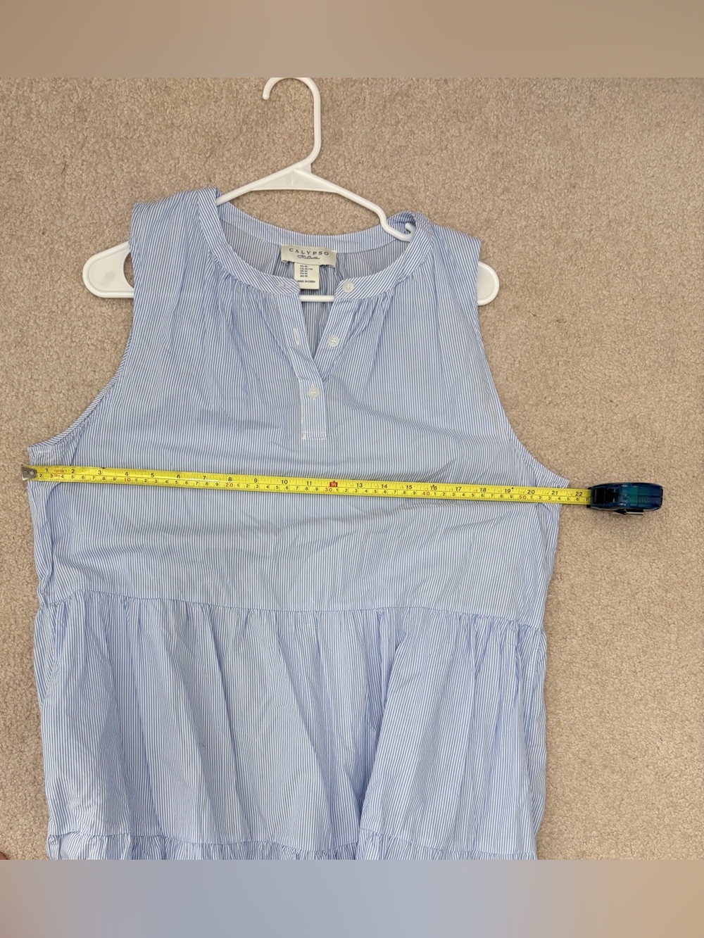Calypso St. Barth Light Blue Striped Eyelet Hem Sundress - Picture 7 of 8